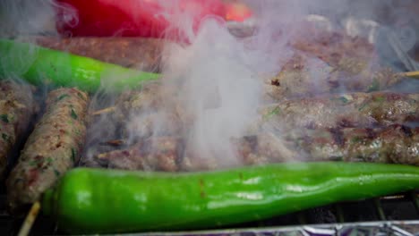 cinemagraph of smoke emitted from cooking different types of meat on a hot bbq grill