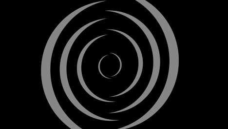 dibujo gráfico en blanco y negro con efecto estroboscópico e hipnótico, mientras gira en el sentido de las agujas del reloj y aumenta de tamaño.