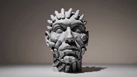 sculptural head with hands
