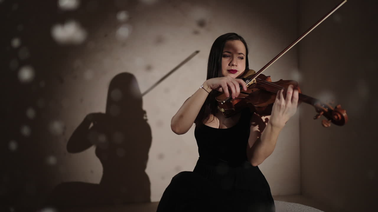 어두운 스튜디오에서 바이올리니스트