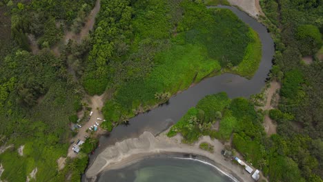 Aerial-tilt-up-reveal-of-lush-tropical-plants-in-Halawa-Valley