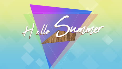 hola verano con triángulos en textura degradada azul y amarilla