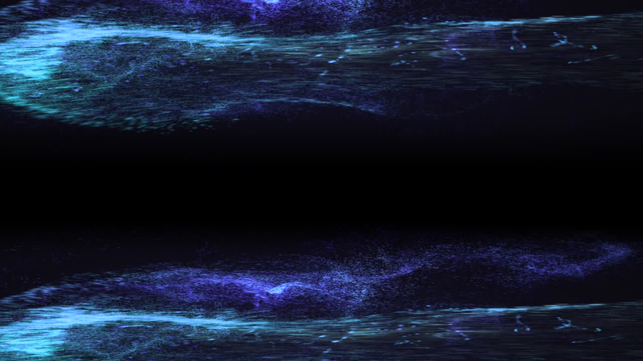 Horizontal motion of blue dust splashes on the black background.