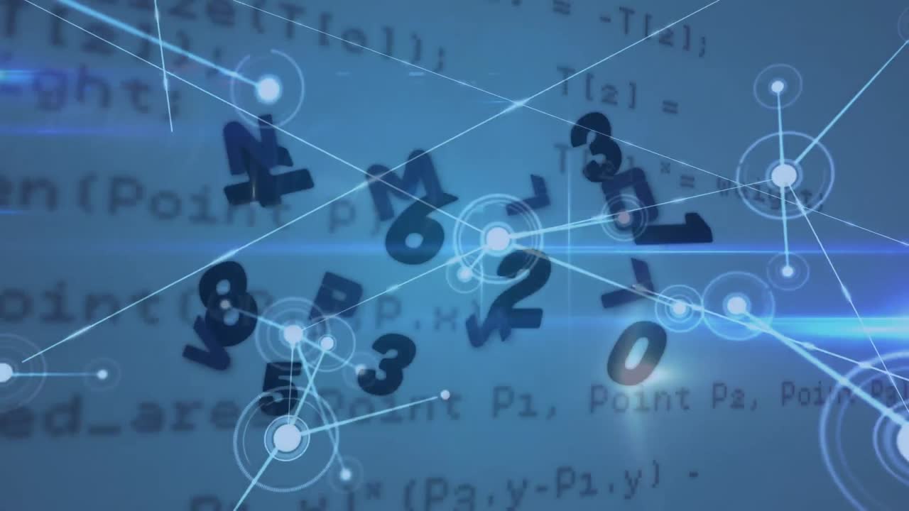 Animation of network of connections with numbers and data processing