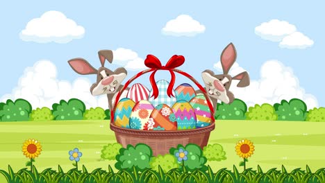 animated bunnies pop out of an easter basket
