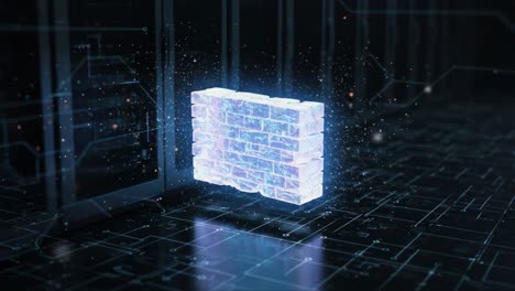 a digital representation of a barrier evolving through light and technology, showcasing the intersection of cybersecurity and modern data structures in a futuristic environment