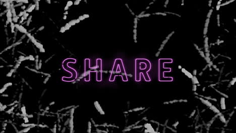 animación digital de banner de texto de neón púrpura compartido contra formas abstractas en fondo negro
