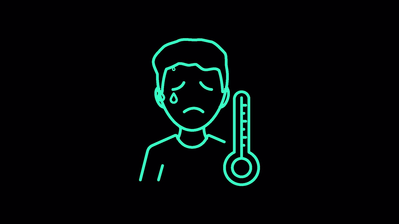 Line Art Animata di una Persona Malata con un Termometro