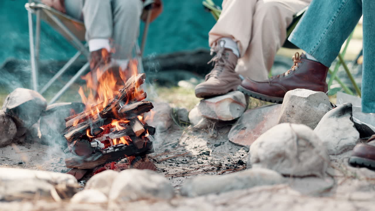 Camping with friends around a campfire