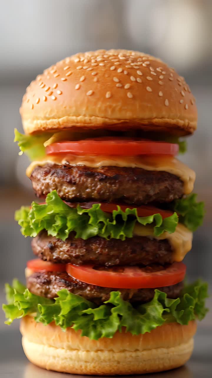 Hamburger Succoso Primo Piano Sfondo Bokeh 4K