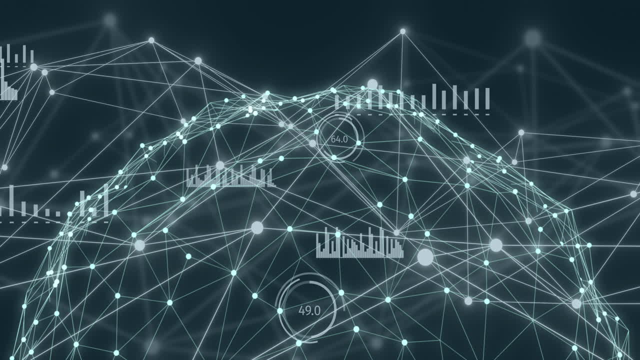 Animation of statistics, globe with network of connections