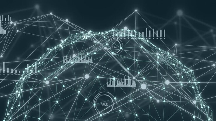 Animation of statistics, globe with network of connections