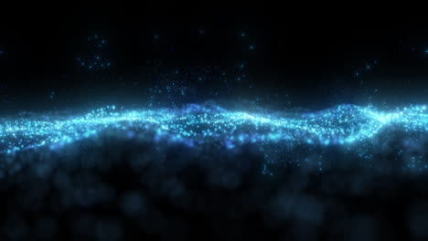 a digital blue neon particle wave against a black