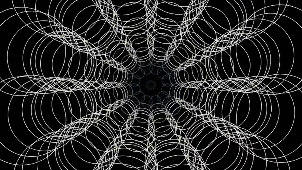 Animação Geométrica Abstrata de Círculos Brancos Pulsantes em Fundo Preto