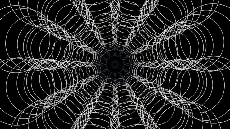 Animação Geométrica Abstrata de Círculos Brancos Pulsantes em Fundo Preto