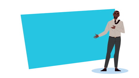 afro businessman with blue banner animation