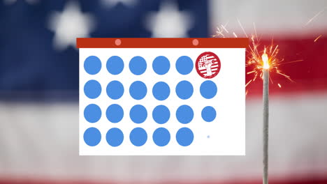 animation of token template card and labor day text moving over american flag and sparkler