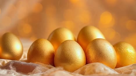 a bunch of golden eggs sitting on top of a table