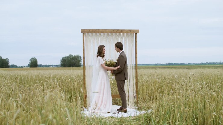 Romantic couple in fall field