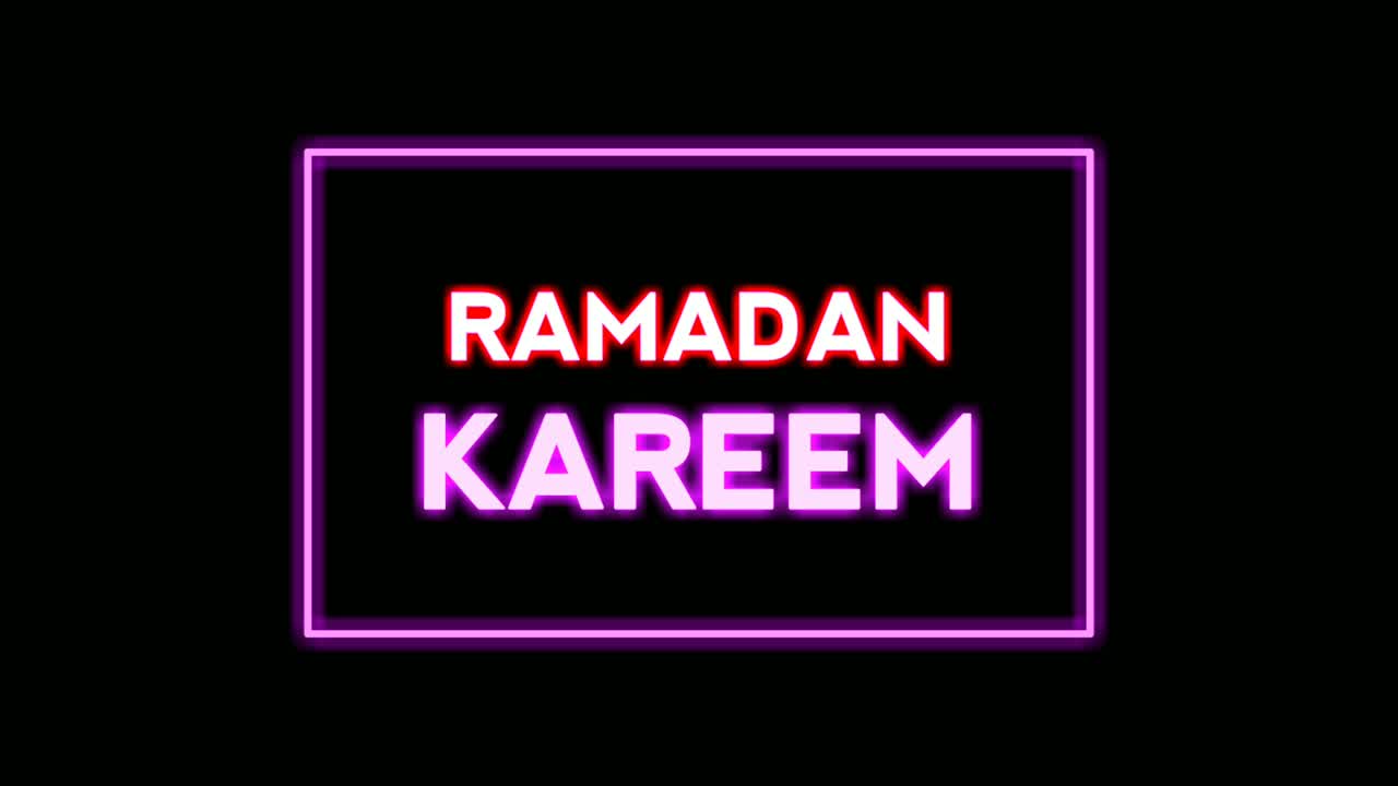Neon sign lights Ramadan Kareem text animation on black background ,Glowing, blinking Ramadan Kareem neon text background Ramadan Kareem concept, 4K Animation 