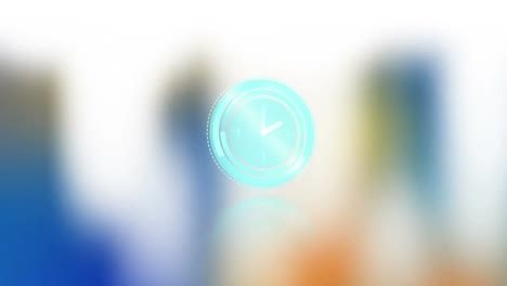 reloj digital de neón haciendo tictac sobre formas abstractas de colores contra un fondo borroso