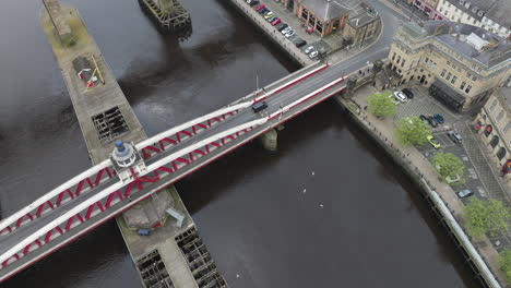 Above-View-Of-The-Swing-Bridge-Over-The-River-Tyne,-England,-United-Kingdom