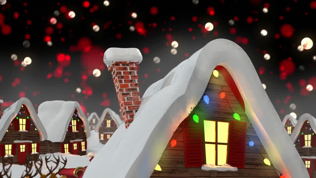 별이 떨어지는 다채로운 불빛이 요정의 불빛으로 집 위에 떨어지는 애니메이션