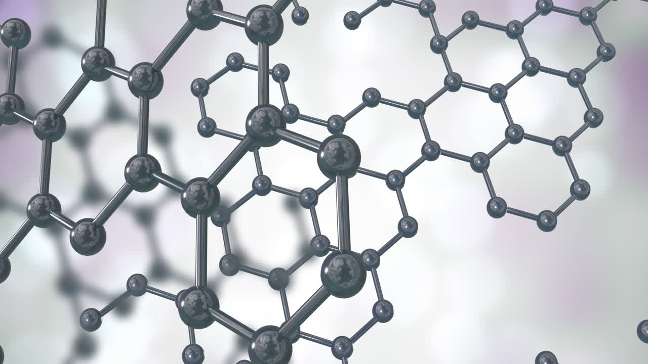 회색 배경에 있는 분자의 3d 마이크로의 애니메이션