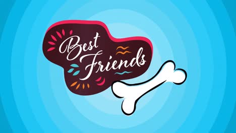 animation of bone and text, best friends, on blue concentric circle background