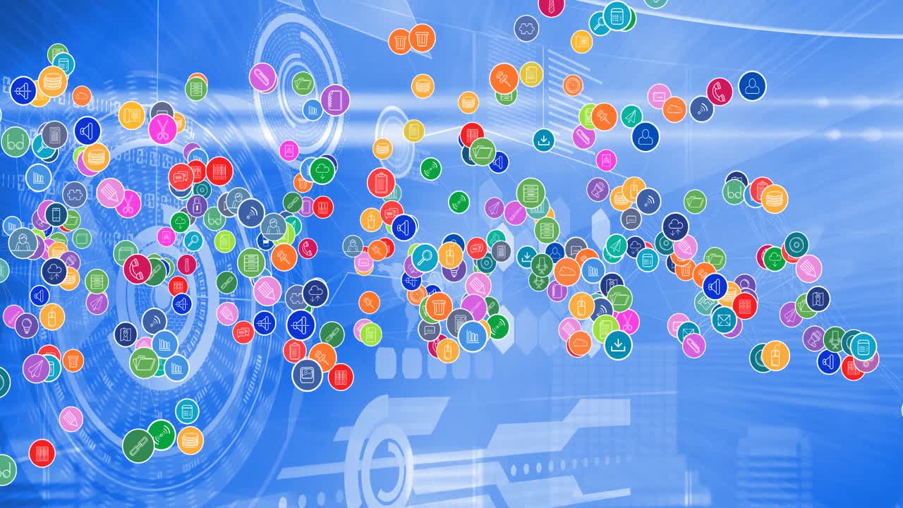 백그라운드에서 데이터 처리를 통해 디지털 아이콘으로 연결 네트워크의 애니메이션