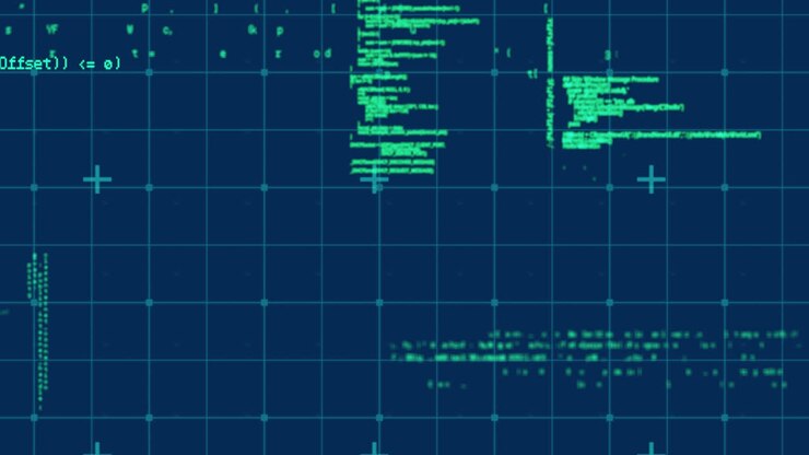 Animation of data processing on navy background