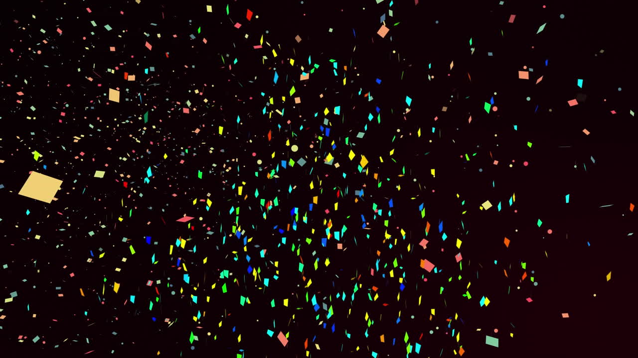 Animazione di numerosi coriandoli colorati che cadono su sfondo nero.