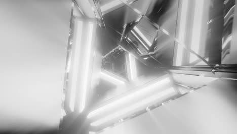 ilustración 3d abstracta de fondo de movimiento con diseño de triángulo metálico giratorio abstracto con luces brillantes