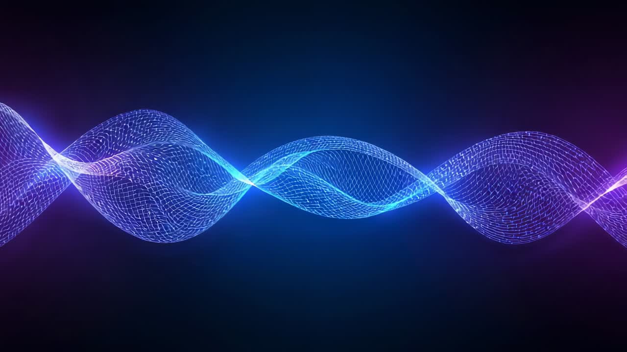 Opening animation launching mesh wave pulsing across dark backdrop showing interlaced ribbons