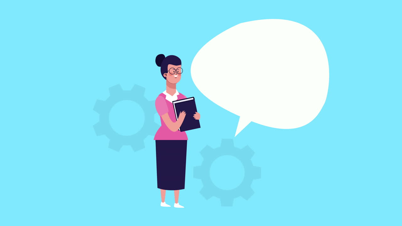 businesswoman lifting book and speech bubble animated