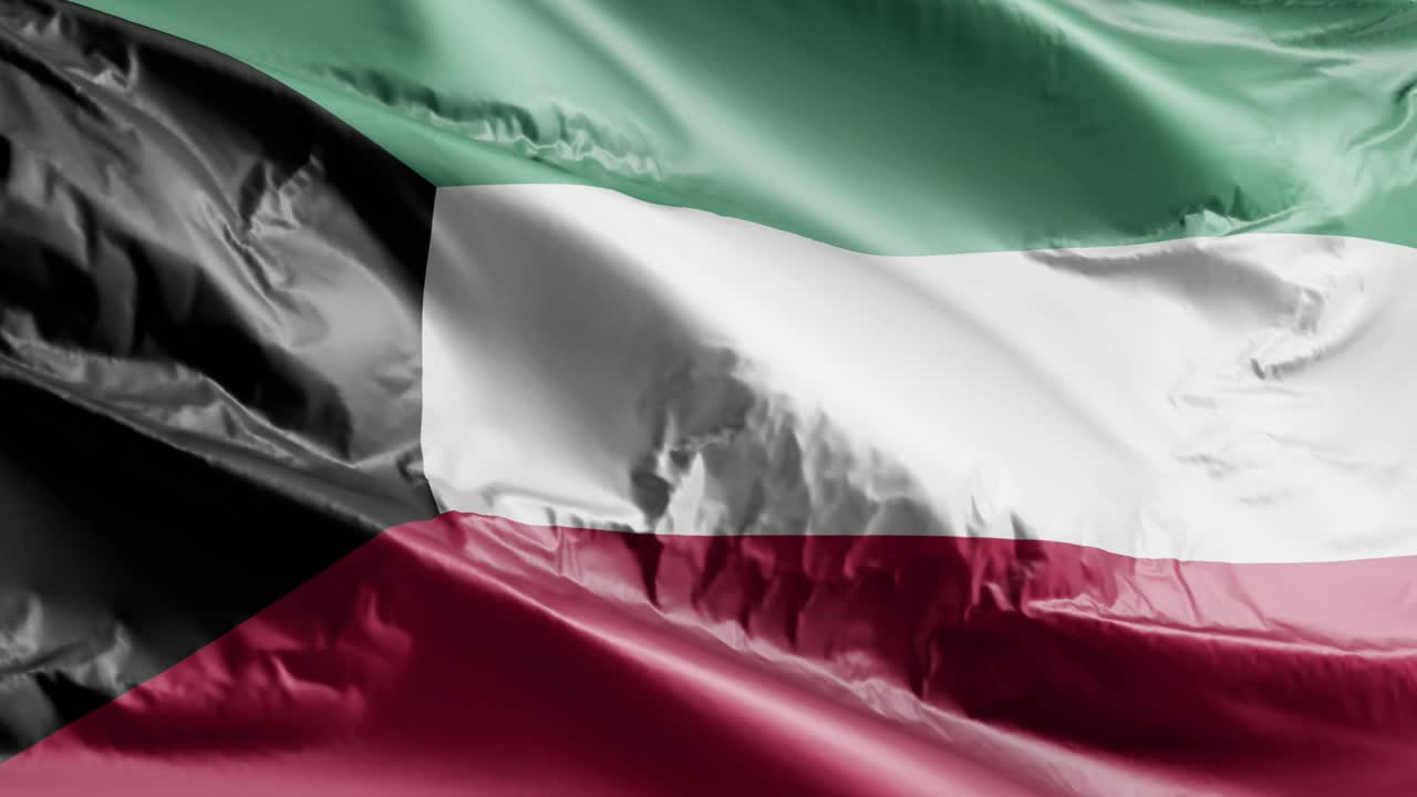 bandera de kuwait ondeando en el bucle del viento. bandera de kuwaiti balanceándose en la brisa. fondo de relleno completo. bucle de 10 segundos.