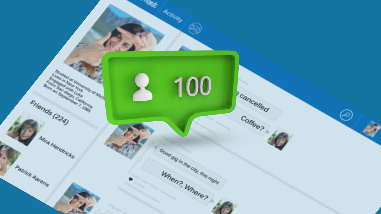 interfaz de cuenta de redes sociales y un icono de perfil con números para redes sociales 4k