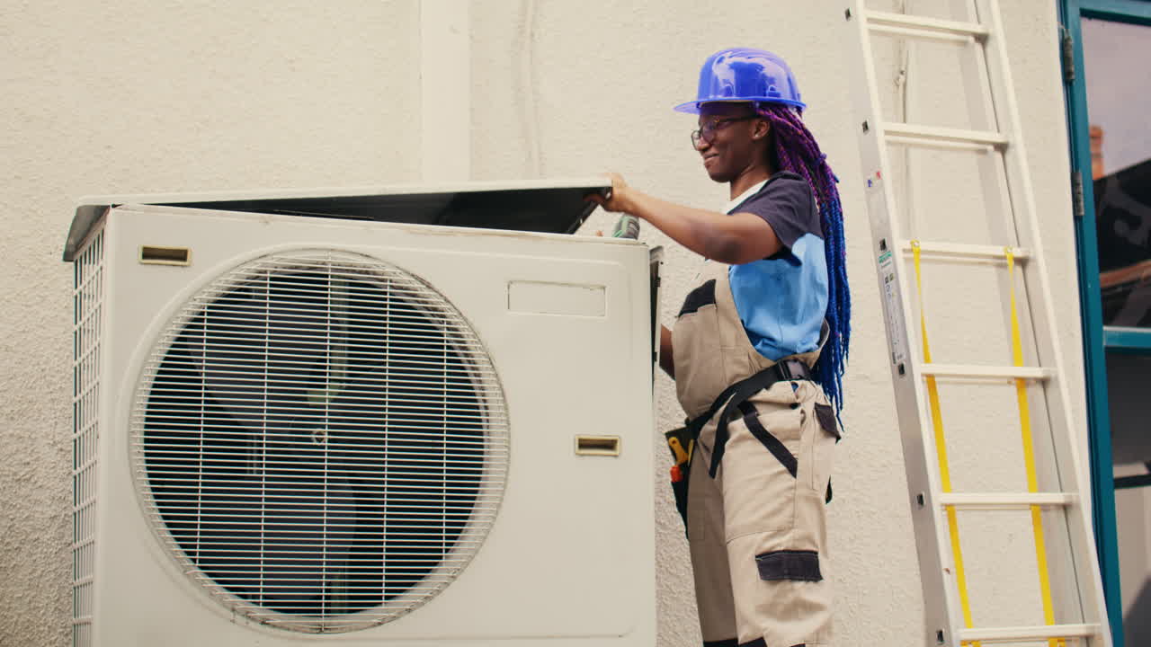 Repairman working on air conditioner
