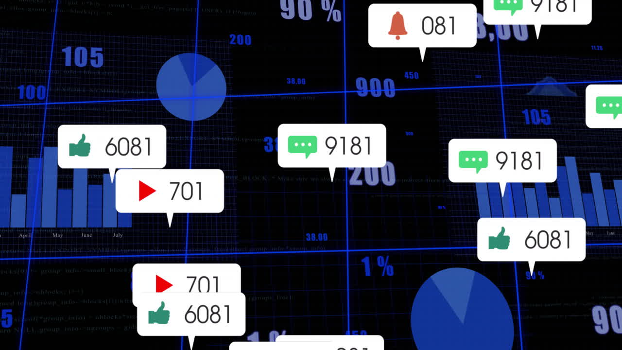 검은색 배경 위의 디지털 데이터 처리 애니메이션