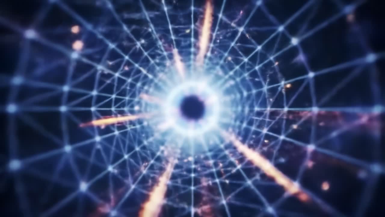 Exploring the Depths of a Digital Abyss: A Visual Journey Through a Dynamic Network of Light and Structure in a Hypothetical Cybernetic Environment