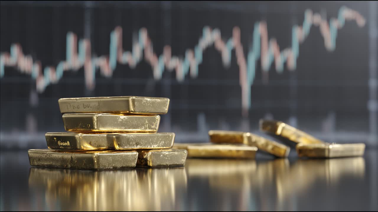 Shiny Gold Bars and Financial Market Trends: Exploring Wealth with Precious Metals and Stock Charts to Understand Investment Opportunities