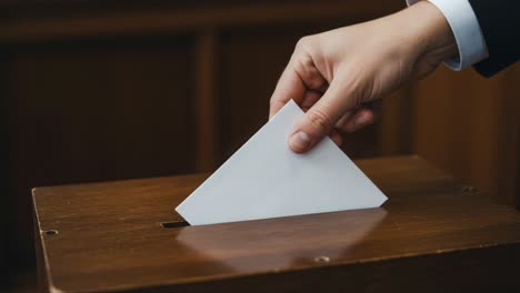 a voter casting a ballot into a wooden ballot box to participate in a democratic election process highlighting civic engagement and responsibility