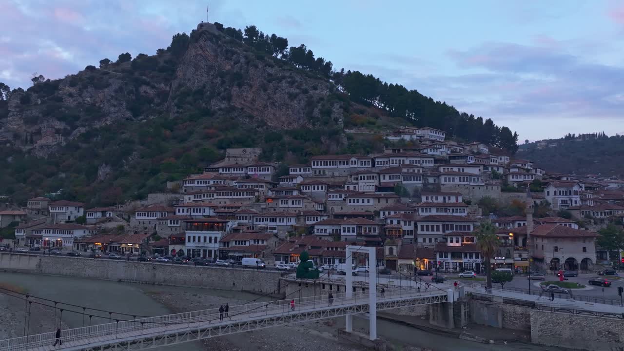 Aerial view of Berat's ancient town with the Osum river, Albania