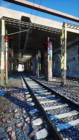 train tracks under a bridge