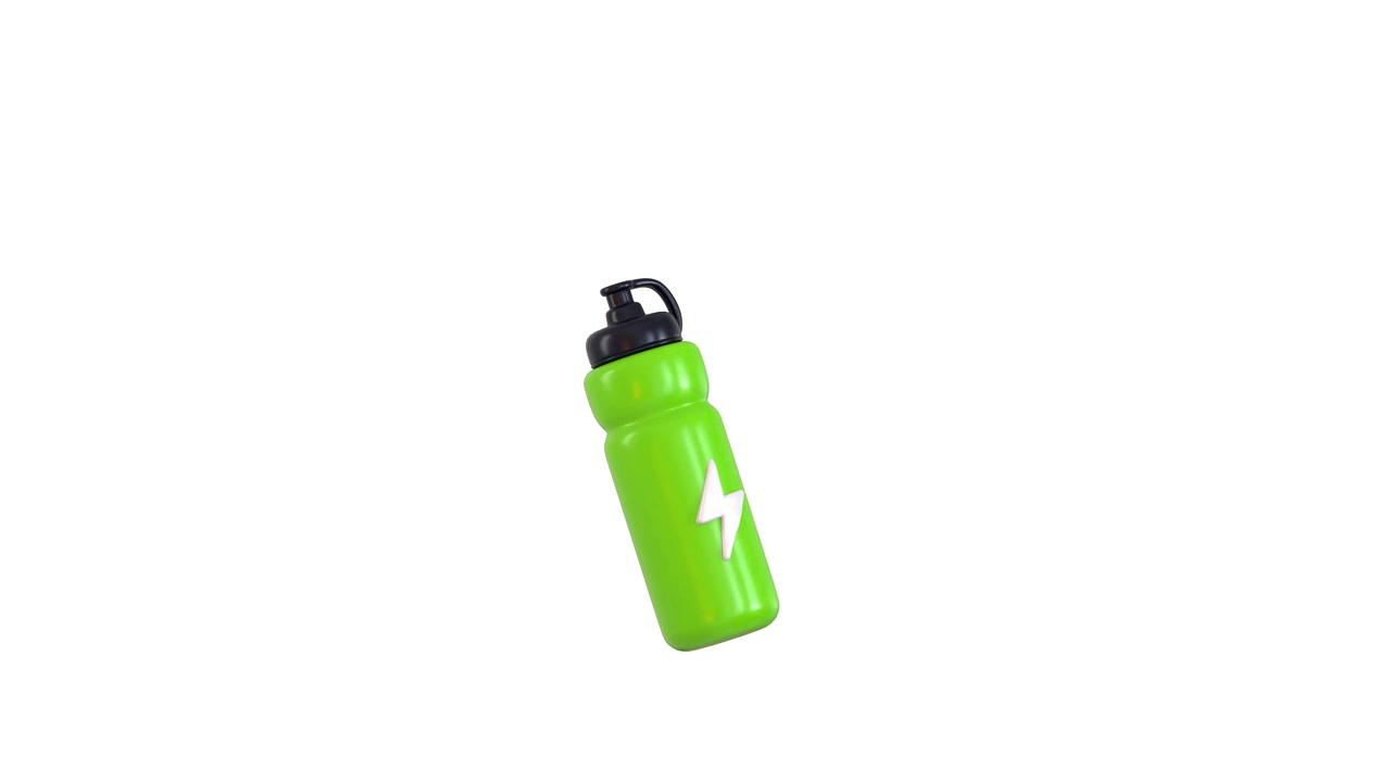 Vihreä urheiluvesipullo salamakuvakkeella pyörii