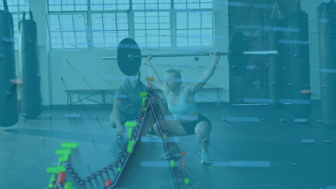 анимация обработки данных по различным парам поднятия весов в тренажерном зале