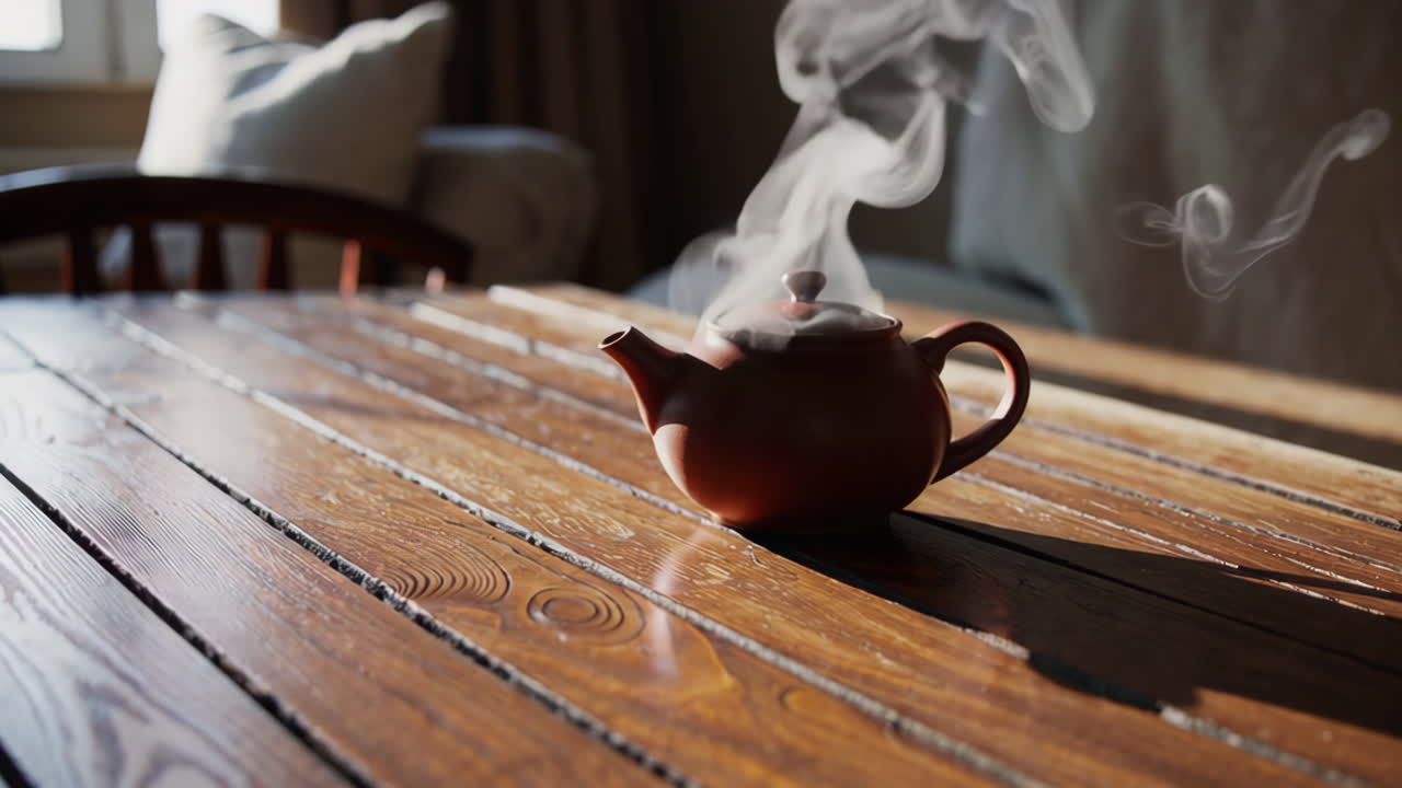 나무 테이블 위 에 있는 차병