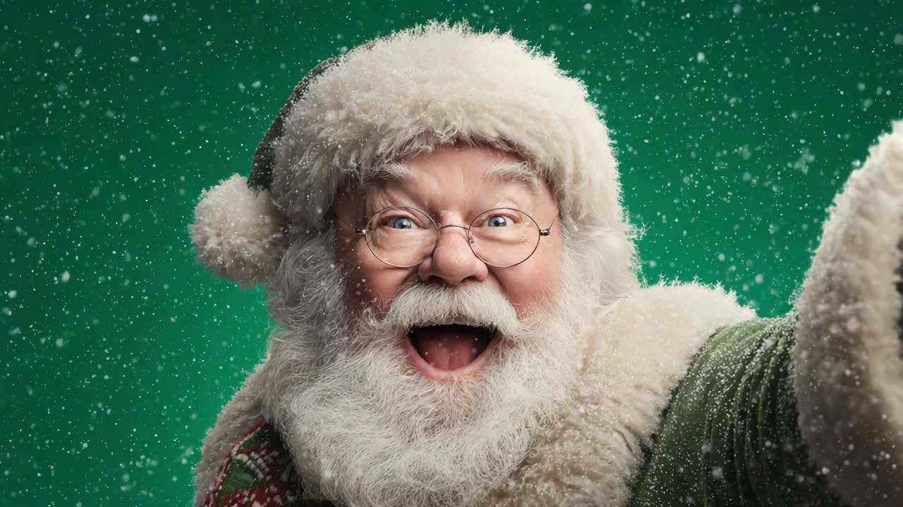 Allegro Babbo Natale che diffonde gioia in un paese delle meraviglie invernale, immortalato in due deliziosi fotogrammi di spirito e celebrazione natalizi
