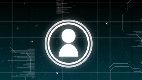animación de personas, iconos rebotantes y procesamiento de datos