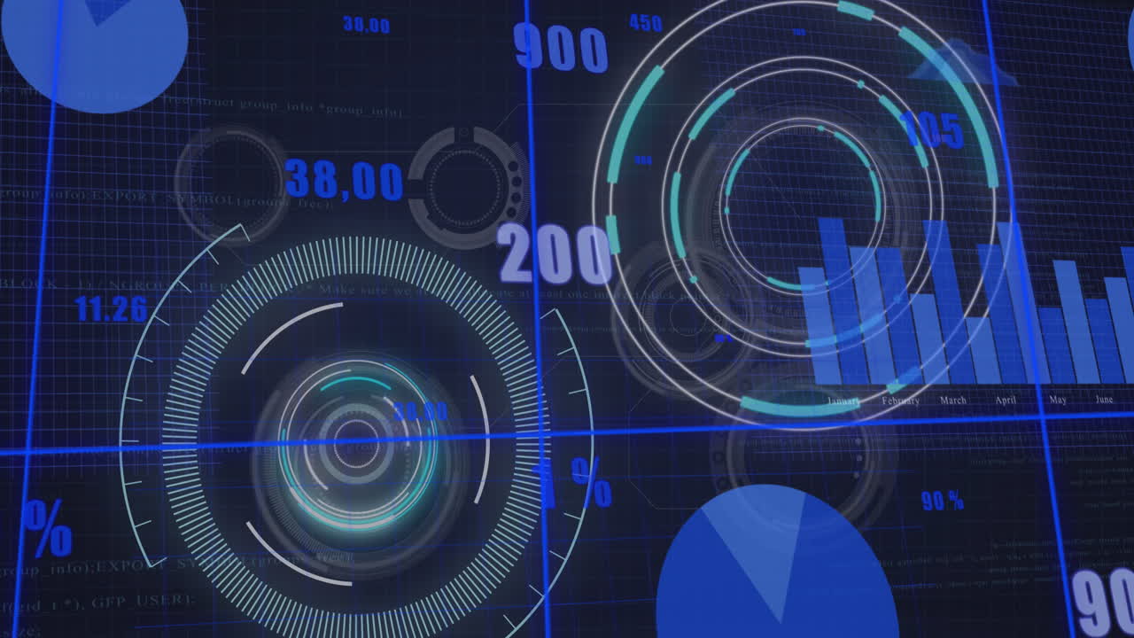 animación de números cambiantes y procesamiento de datos estadísticos a través de la red de red y escáneres redondos.